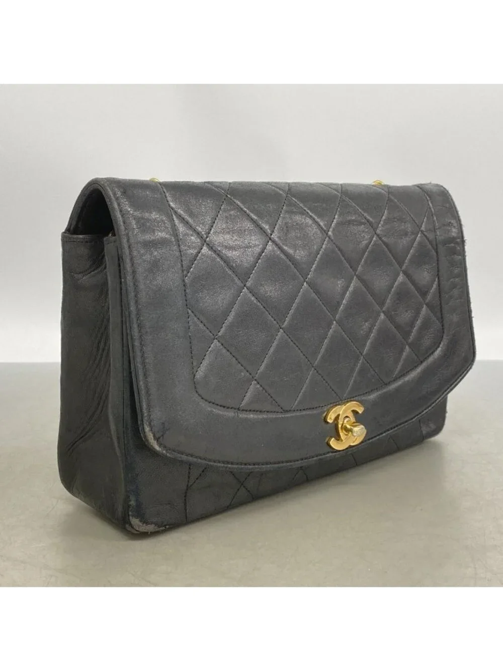 Chanel Shoulder Bag Diana Lambskin Black Gold